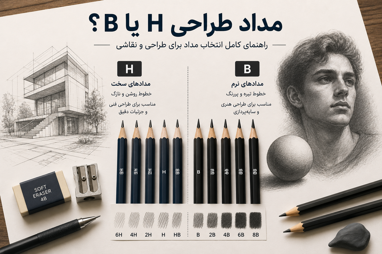 مداد طراحی H یا B؟ راهنمای کامل انتخاب مداد برای طراحی و نقاشی